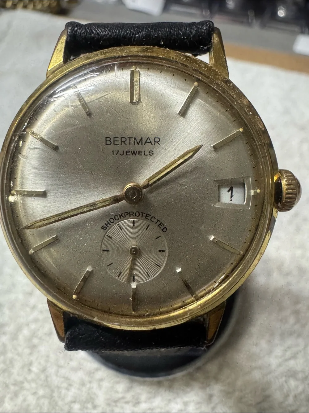 betmar 17 Jewels Gold-Tone Men's Dress Watch - Gold Dial, Black Strap